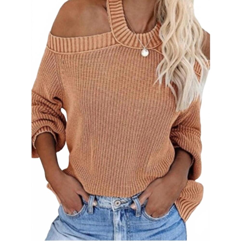 NEW ESLEY COLLECTION off shoulder long sleeves knit top in ginger